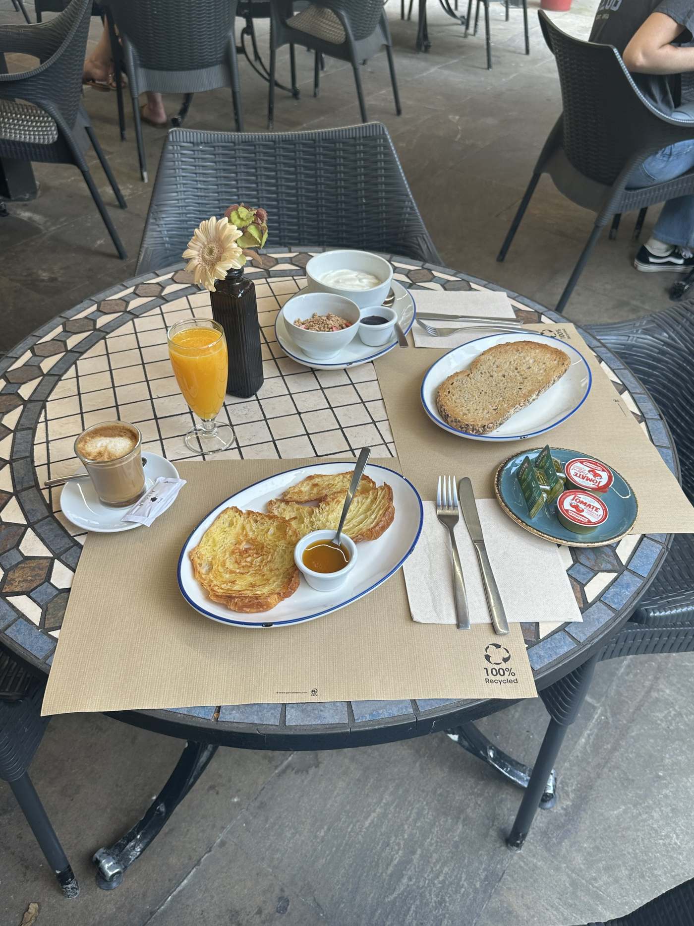 Mesa completa de desayuno en el Hotel Palacete